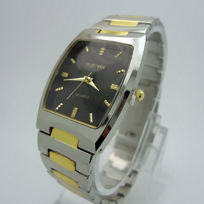 8040g-3]地球人正品防水原创石英手表 黑色间金钢带男