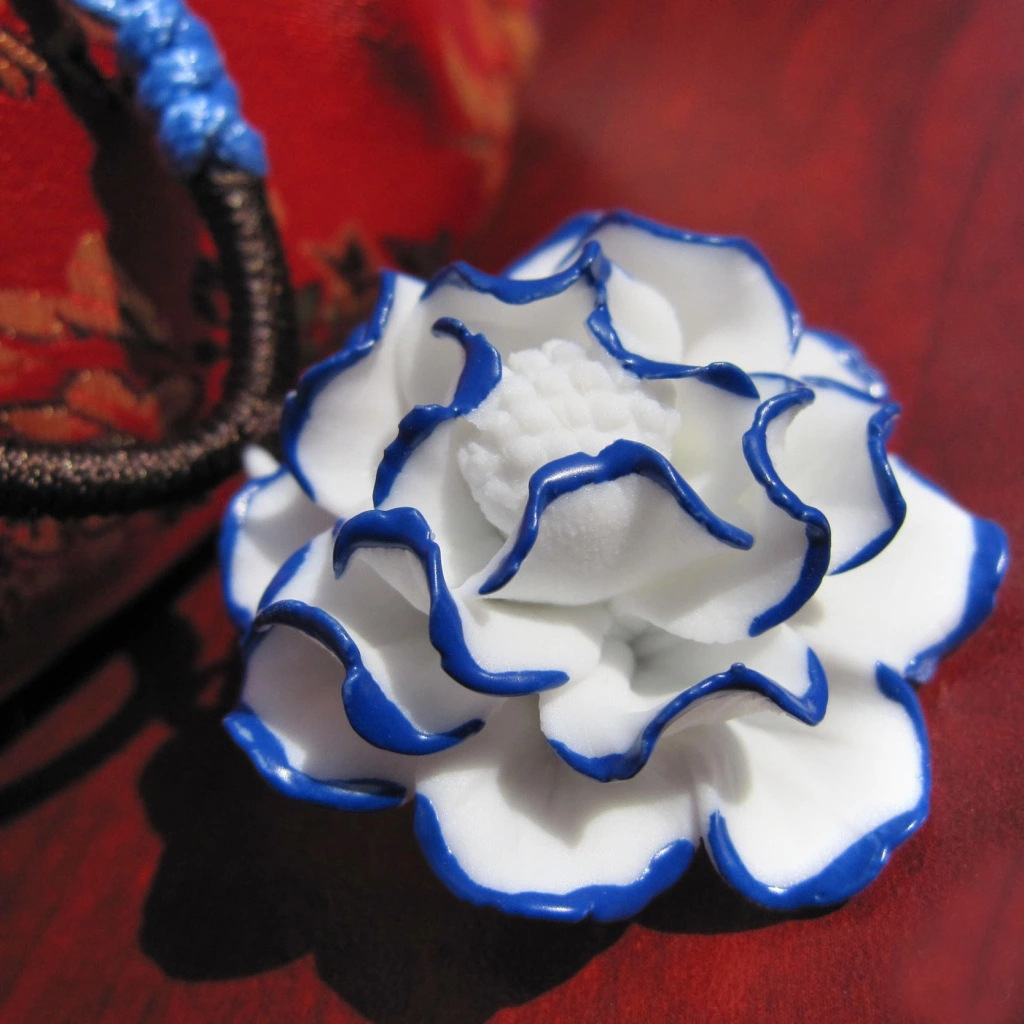 洛阳牡丹节小工艺品 富贵牡丹项链花朵 手工捏成 景德镇 陶瓷吊坠