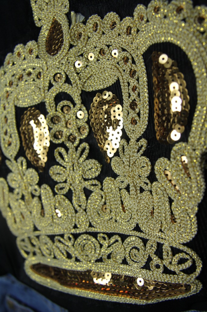 珠片皇冠 贴片绣珠片皇冠 女装贴片绣珠片皇冠 蝙蝠袖珠片皇冠t恤