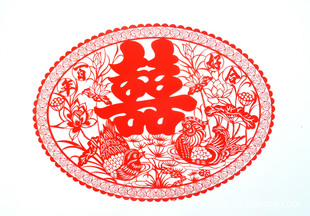 剪纸窗花鸳鸯百年好合喜字 欢迎采购