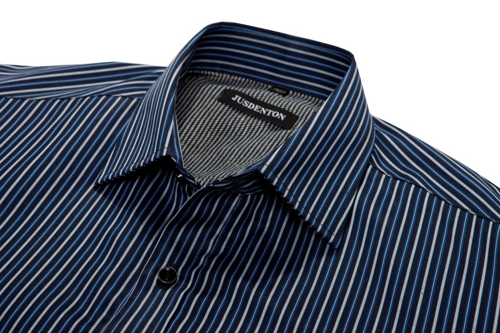 jusdenton/爵诗丹顿 秋冬新款衬衣 保暖长袖时尚条纹翻领男士衬衫
