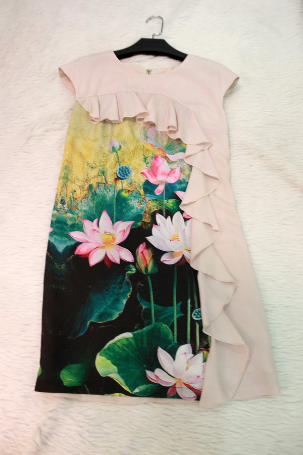 厂直批2012春夏外贸女装妩媚动人荷叶边印荷花连衣裙修身