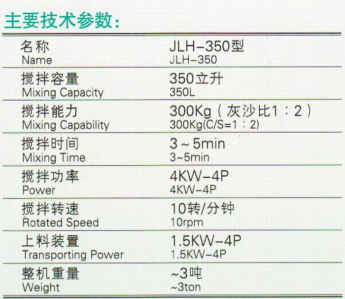 jlh-350型轮辗式混凝土搅拌机
