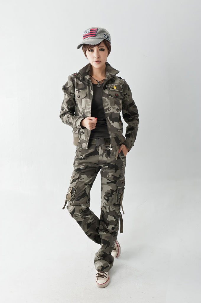 2014秋装户外休闲迷彩服女装军装军迷迷彩外套长袖帆布纯棉8070
