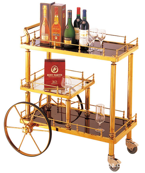 优质不锈钢酒店酒水车 s-171圆形酒水车 厂家直销钛金酒水车