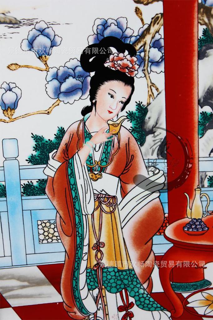 c033欢畅景德镇中堂四大美女瓷板画壁画屏风有框挂屏