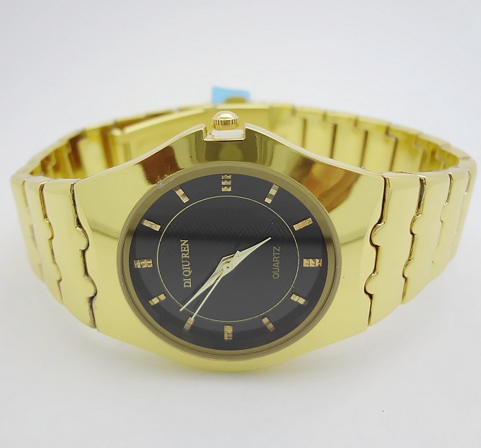 8013g-4]地球人正品金色防水石英表 黑色表盘钢带商务