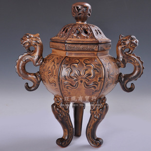 德化陶瓷10寸吉祥纹龙耳三足鼎立香炉熏香炉盘香烧香摆件新品