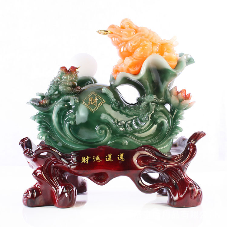 【新】财运莲莲仿玉摆件 金蟾树脂工艺品 商务礼品 风水摆件ff277