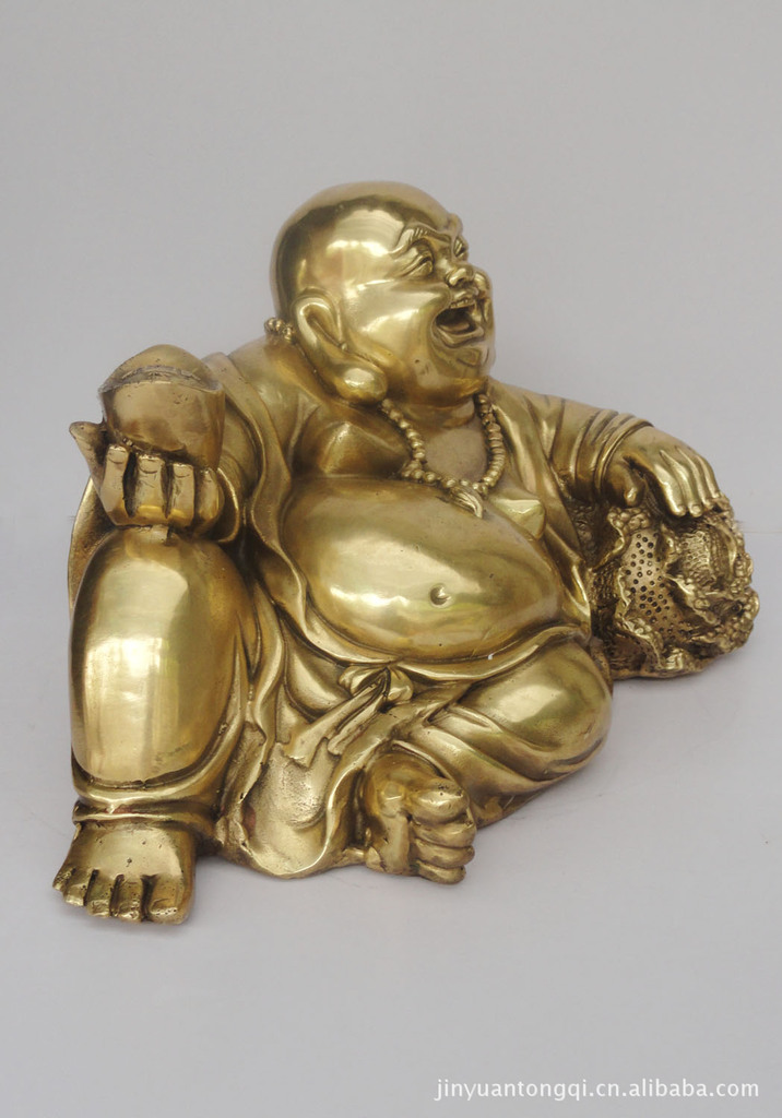 开光纯铜招财弥勒佛卧佛 笑佛摆件招财送福图片_5