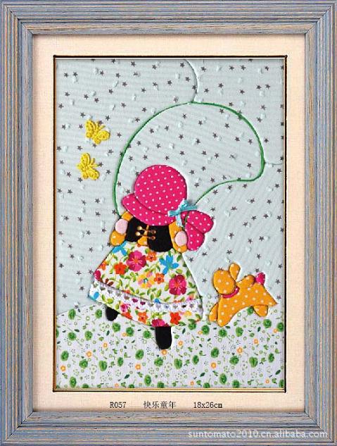 实力厂家 大量批发手工diy拼布画材料包 人物快乐童年18*26