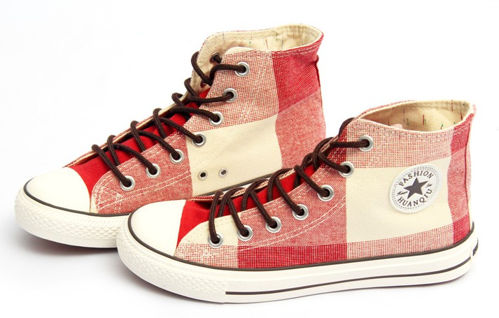 批发环球品牌中帮色拼接格子时尚硫化鞋女鞋帆布鞋h2162