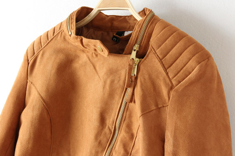 0201外贸原单 正品女式修身短款皮衣 鸡皮衣 斜拉链外套0.45kg