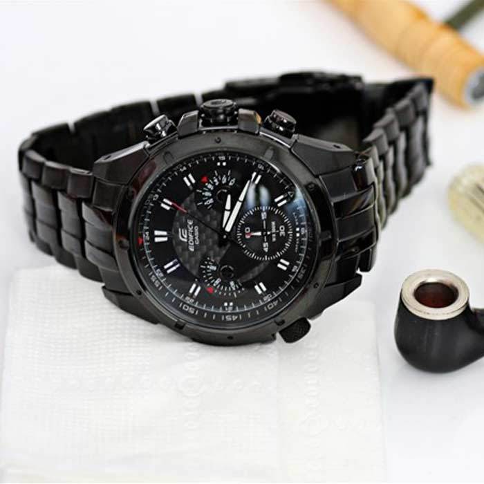 casio卡西欧飞行师手表 限量黑钢 ef-535bk-1av 蓝色防伪标签男表