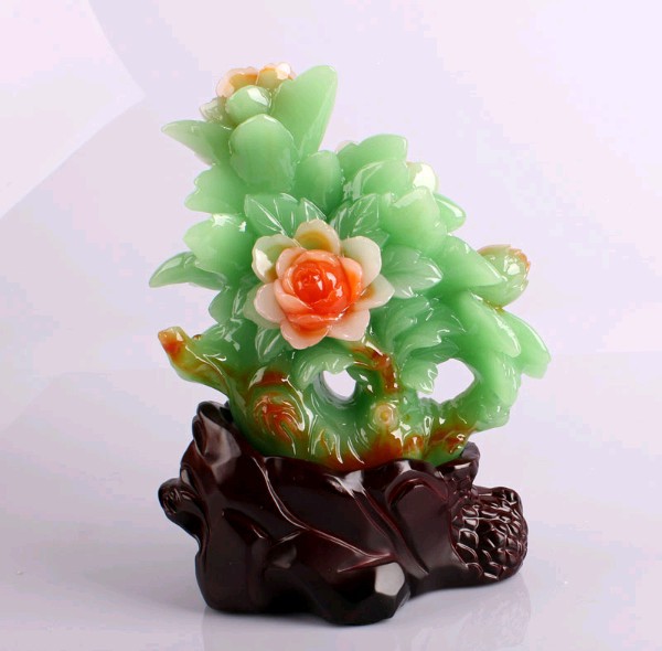 【树脂工艺】花开富贵 仿玉树脂摆件