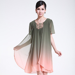 风韵天姿-圆领网纱罩面短袖连衣裙