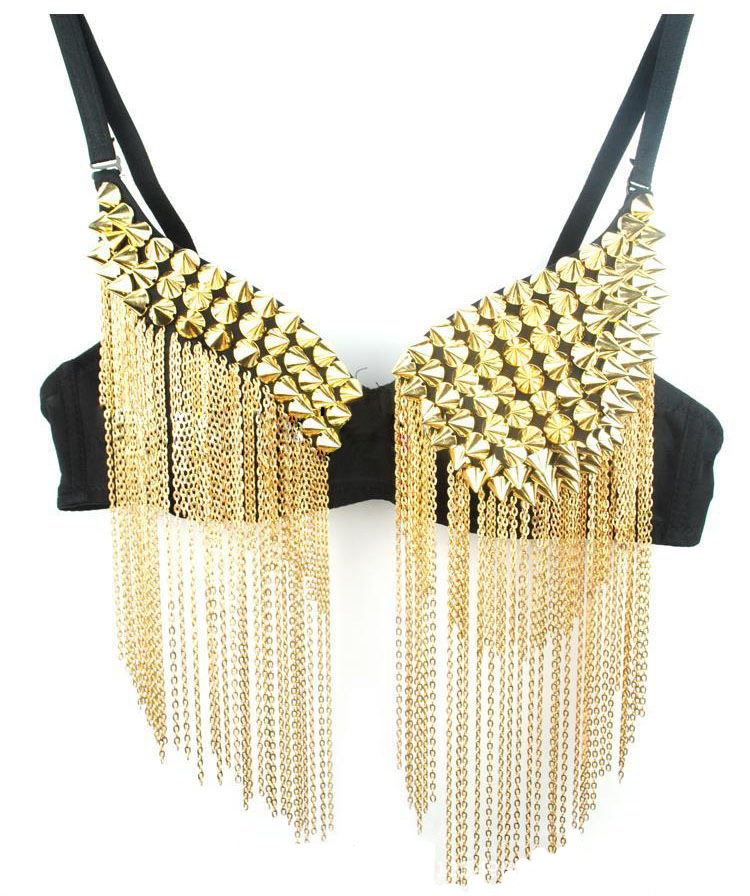 新款ds演出服舞台装肚皮舞夜店歌手服流苏铆钉文胸胸罩比基尼