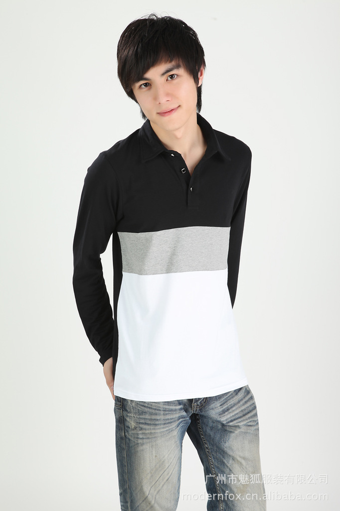 马夫哥品牌男装 潮男必备polo衫 长袖拼色翻领t恤打底衫 3色 32.