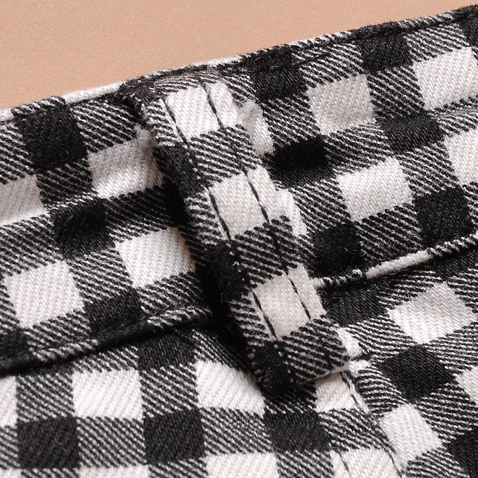 欧洲站新 2012冬 ld 055 黑白格纹斜扣夹棉休闲长裤