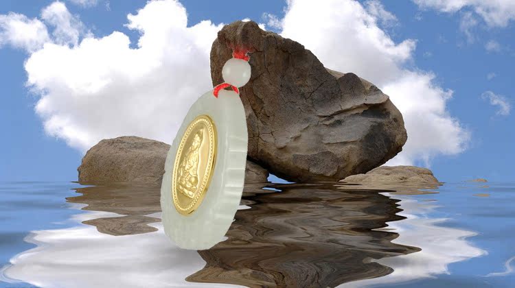 【伊莱特金镶玉】天然翡翠a货 千足金 金镶玉 挂件 观音吊坠