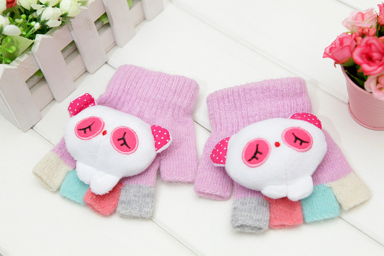 2012冬季新款加厚保暖儿童卡通半指手套