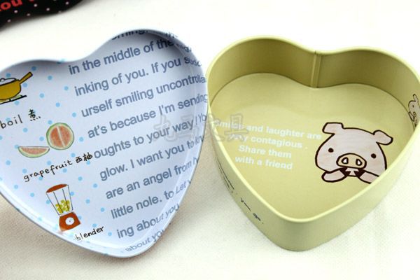 【7折】tk12-26 精选动物心型铁盒中号 4款6695