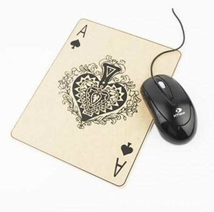 创意黑桃心鼠标垫 复古鼠标垫 木制扑克牌鼠标垫