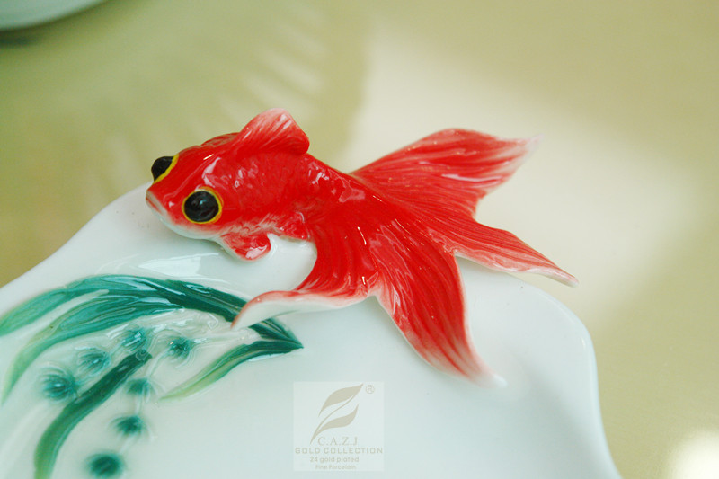 珐琅瓷炫金金鱼咖啡杯 陶瓷杯 创意杯子欧式 活器 婚庆礼品 情侣