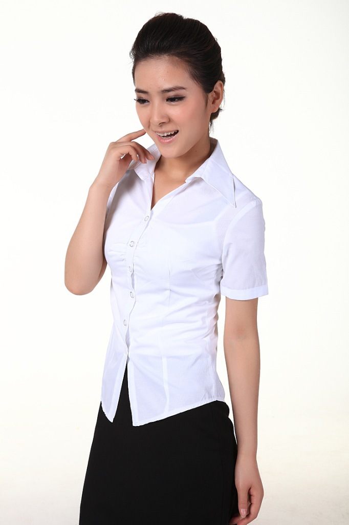 半袖修身女衬衣 夏装职业装女装办公女士短袖衬衫 工装工作服图片_6