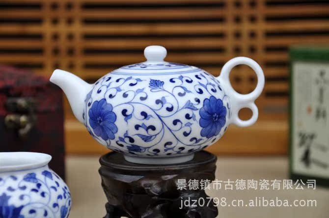 精品 景德鎮手繪青花功夫茶具批發 禮品套裝 纏枝蓮 b款 圖案極其