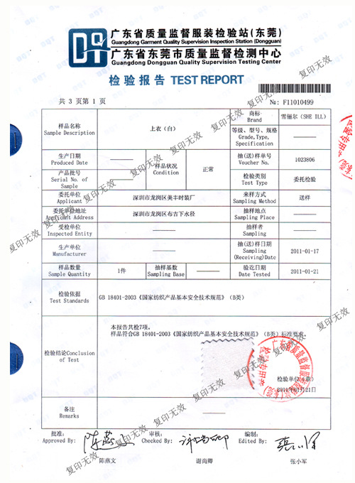 部分商品質檢報告展示