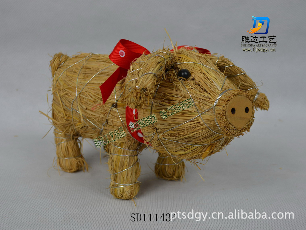 厂家直供草编工艺品莆田 handicraft 复活节稻草猪 复活节用品图片_1