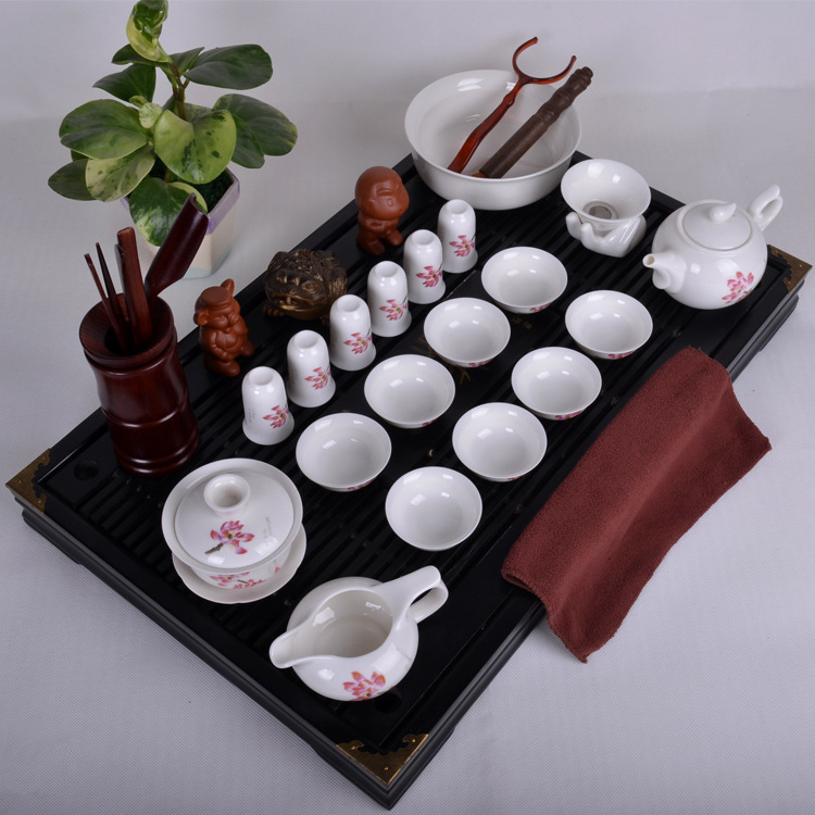 三瑞良瓷 厂家直销 牡丹德化陶瓷茶具 超值招财喜庆茶具组合