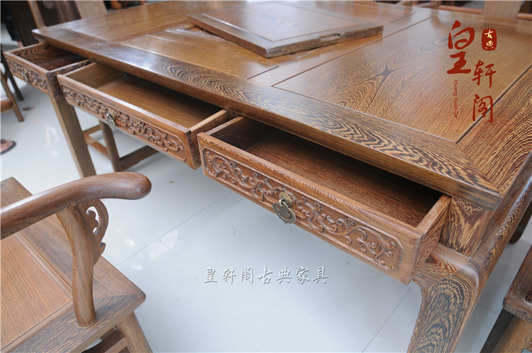 实物拍摄 鸡翅木家具 红木茶桌6件套 仿古家具 明清古典家具图片_16