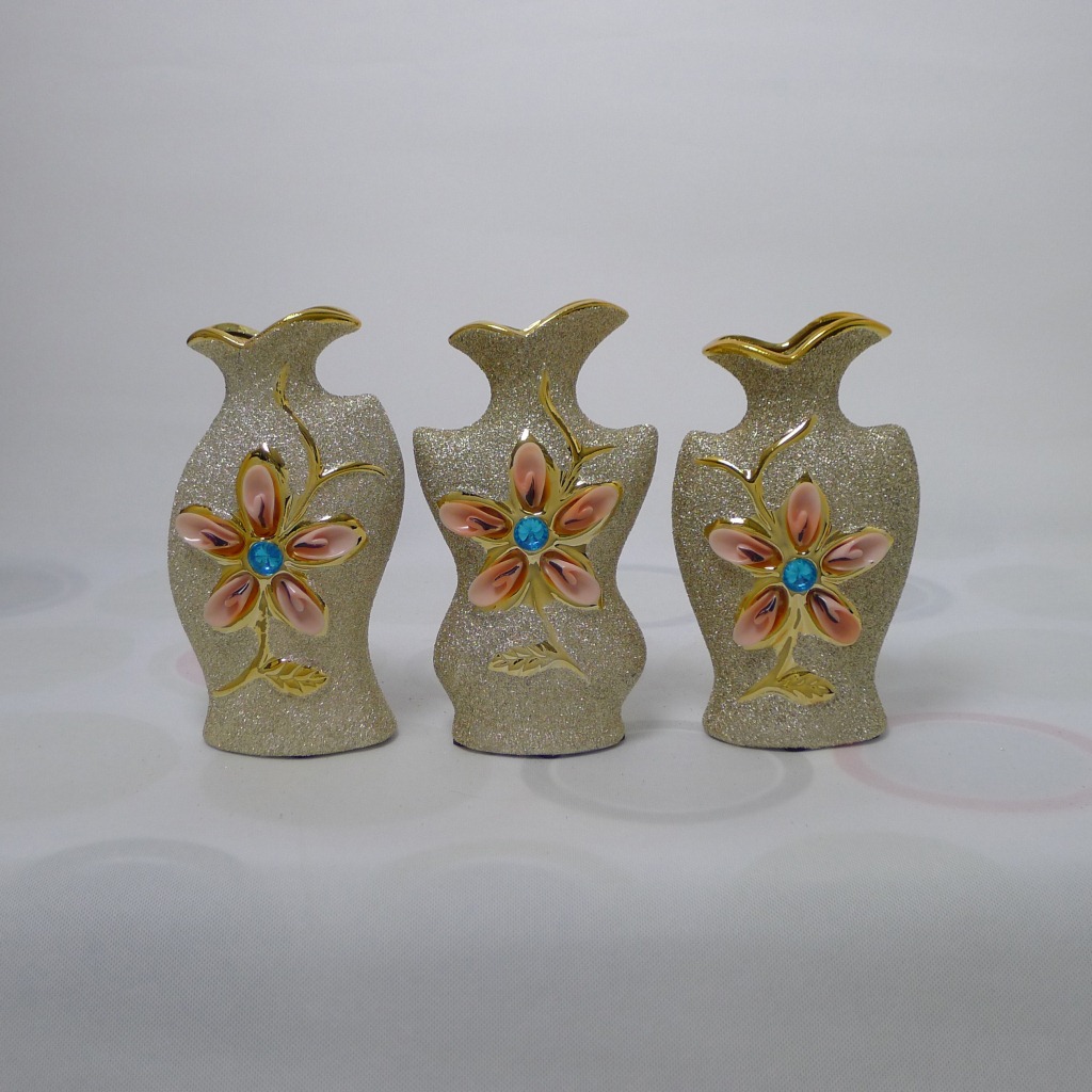 厂价直销 电镀三件套 陶瓷花瓶 电镀花瓶 磨砂贴贝工艺品