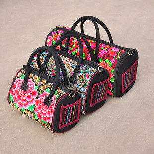 (特价)新款民族风绣花丝线绣牡丹花腰鼓包 民族包女士 93002