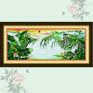 新款十字绣/电脑机绣成品/画芯价格/客厅大画/无纸/旭日东升全景