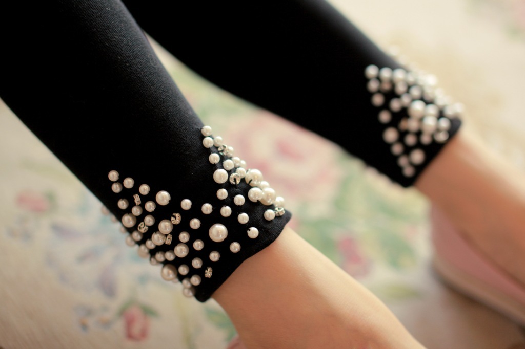 ywg-1 2013春秋款 复古高端带水钻珍珠弹力打底裤女装 韩版潮长裤