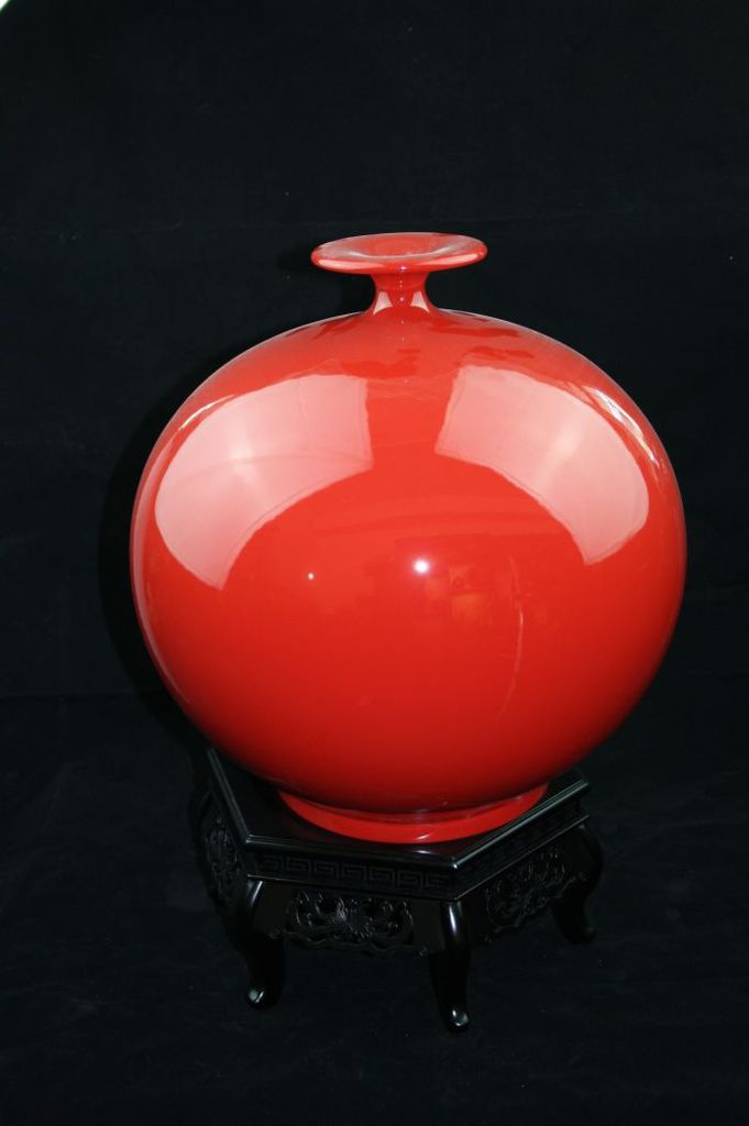 零售 中国红牡丹 陶瓷器花瓶客厅摆件 红色婚庆陶瓷 创意家.