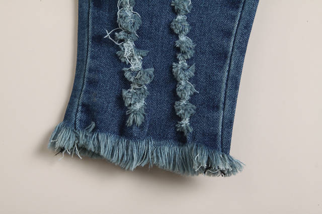 2013秋季新款 裤口毛边破洞 牛仔裤 女小脚裤