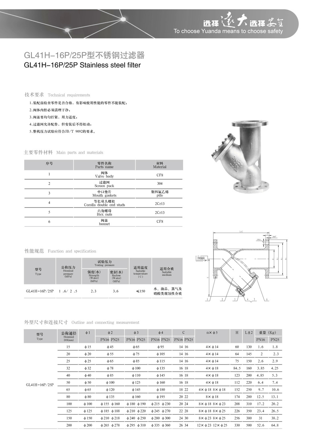 泵與閥門 閥門 遠大正品 304不鏽鋼 y型過濾器 gl41h-16p 品牌/型號