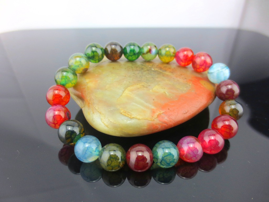 批发精品a级天然七彩龙纹碧玺玛瑙宝石手链