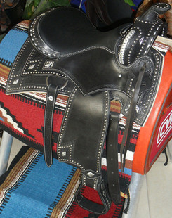 人马合一西部鞍 希腊进口马鞍马具 黑色西部鞍