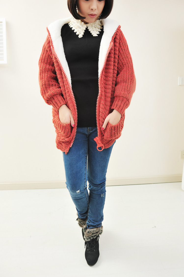 秋冬新款 韩版款式大码开衫加厚加绒 毛衣针织衫 女