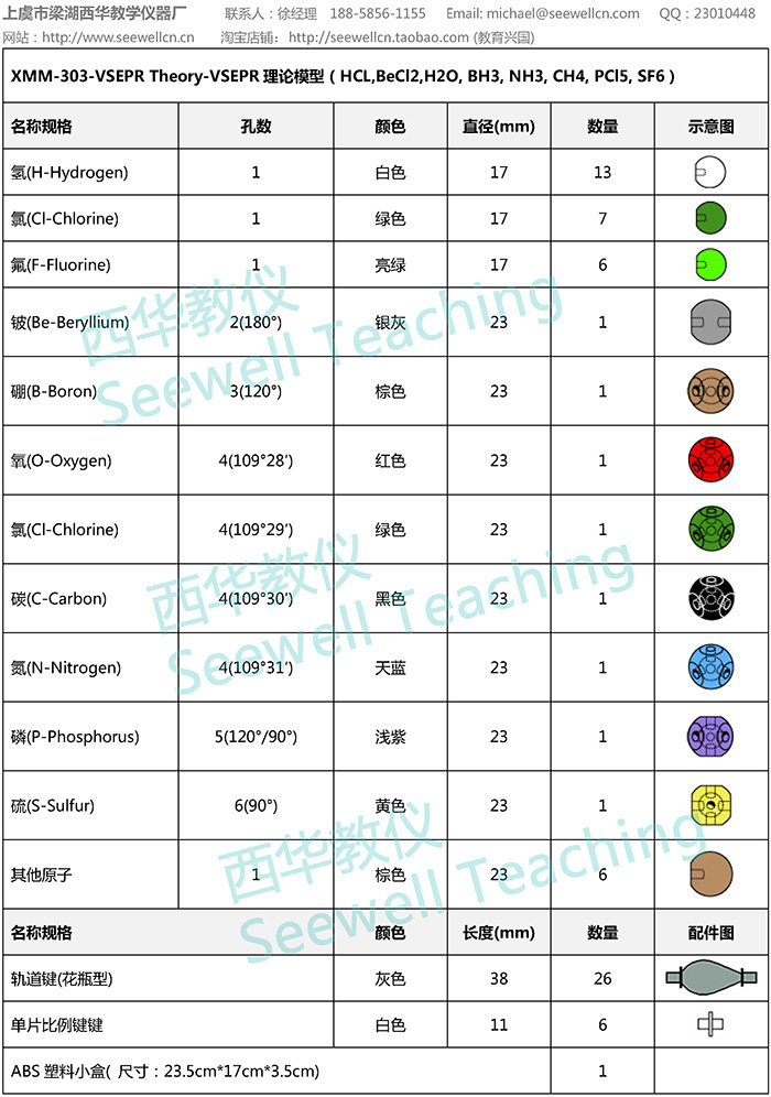 xmm-303-vsepr理论模型-vsepr theory-球棍模型-分子模型