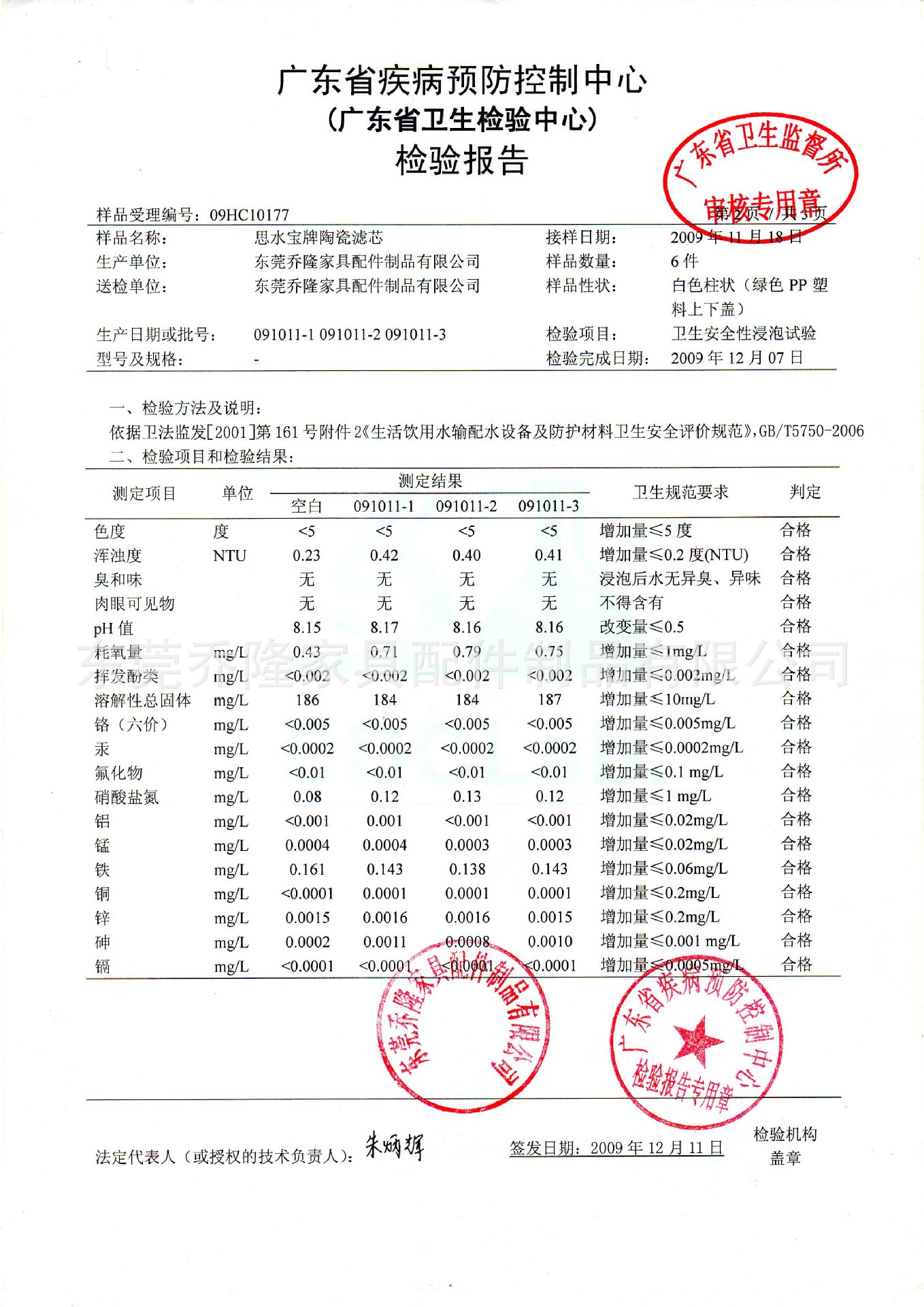 思水宝净水器检验报告
