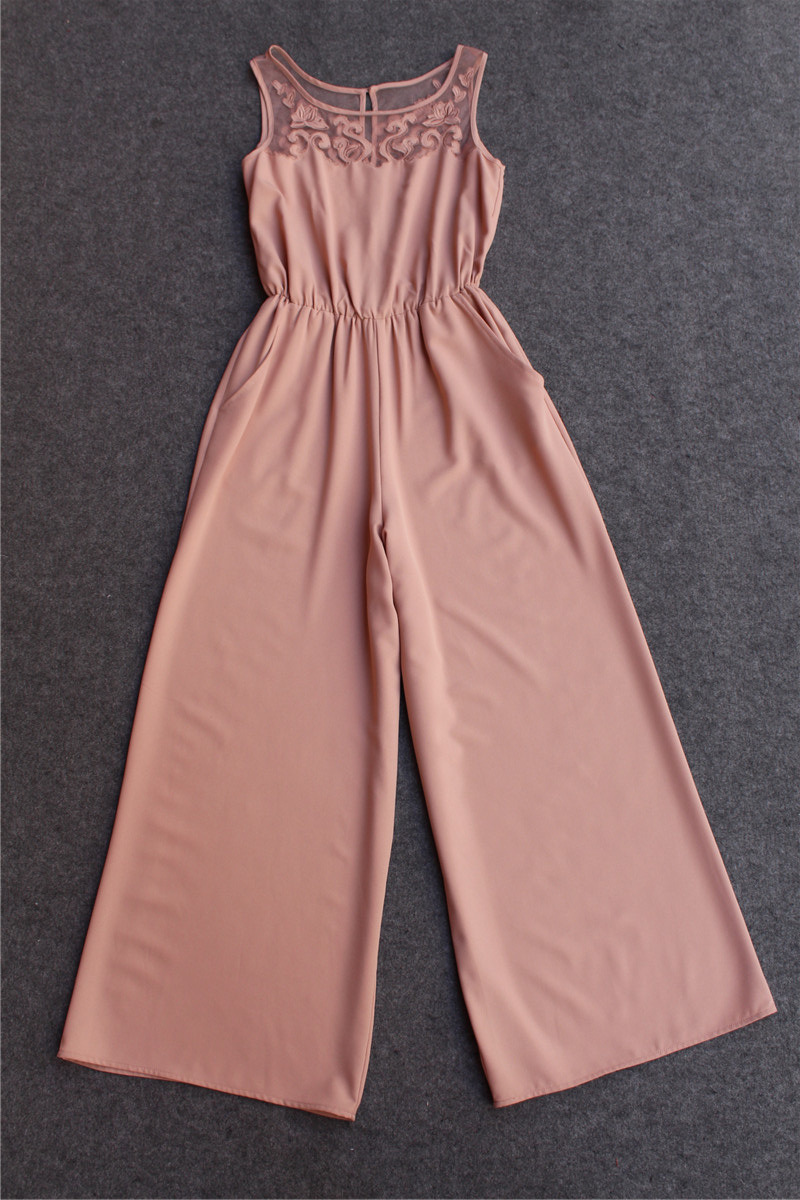 外贸欧美女装店原单尾货批发代发代理欧洲站 无袖麻纱绣花连体裤