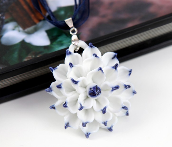 青花瓷风韵 陶瓷项链 时尚简约优雅陶瓷 串子莲