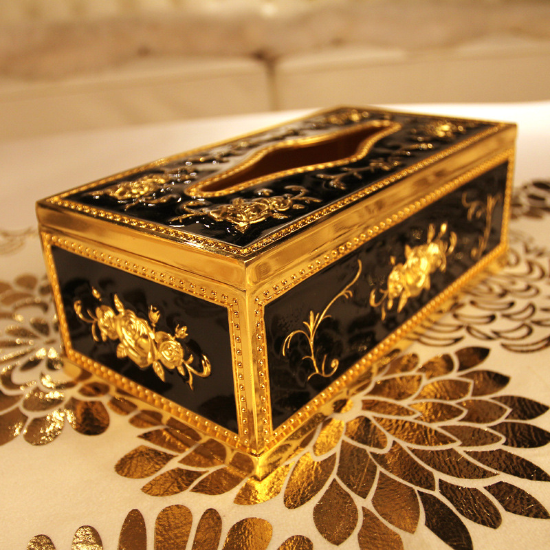 高档镀银欧式纸巾盒 酒店酒吧ktv茶室抽纸盒 家居用品 金色合金款