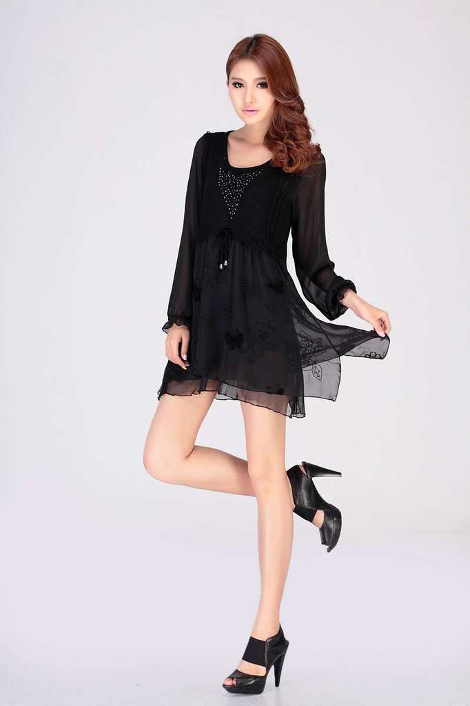 2013韩版春装新款女士修身针织雪纺拼接镶钻连衣裙 超短裙